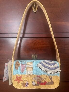 Made In India Beaded Purse Bathing Suit Girl Hat Beach Seaside Umbrella NWT $150